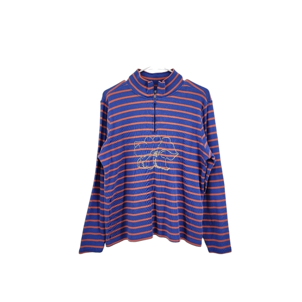 L.L Bean Women's Cotton Striped Quarter Zip Sweater - XL